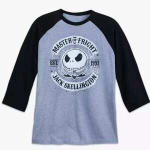 Disney Parks Jack Skellington Baseball T-Shirt for Adults Size M Black Gray